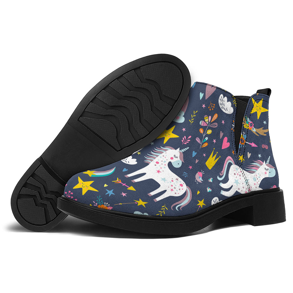 Unicorn Dream Cartoon Pattern Print Flat Ankle Boots