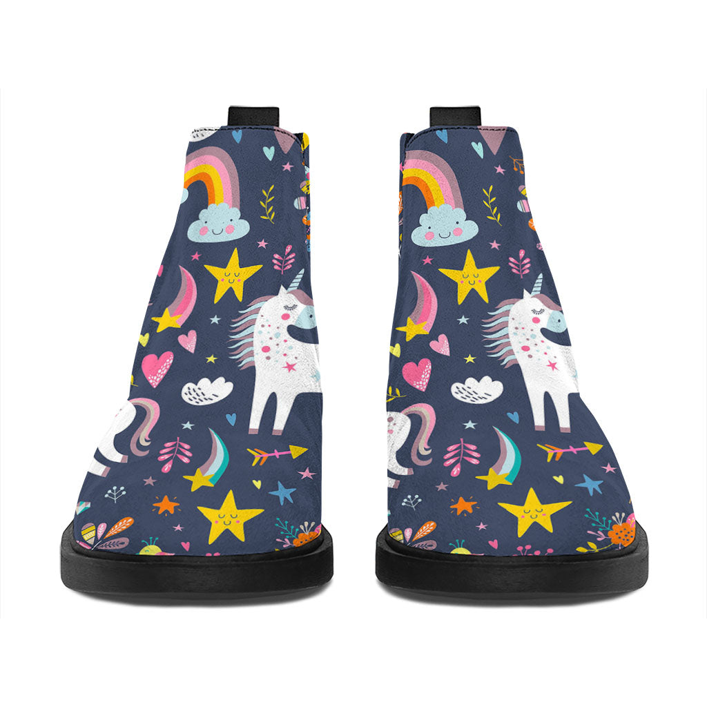 Unicorn Dream Cartoon Pattern Print Flat Ankle Boots
