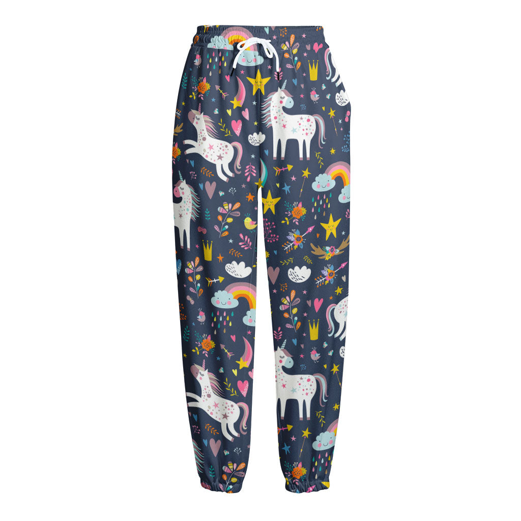 Unicorn Dream Cartoon Pattern Print Fleece Lined Knit Pants
