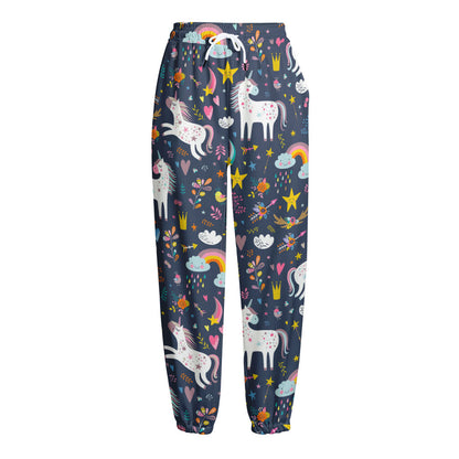 Unicorn Dream Cartoon Pattern Print Fleece Lined Knit Pants