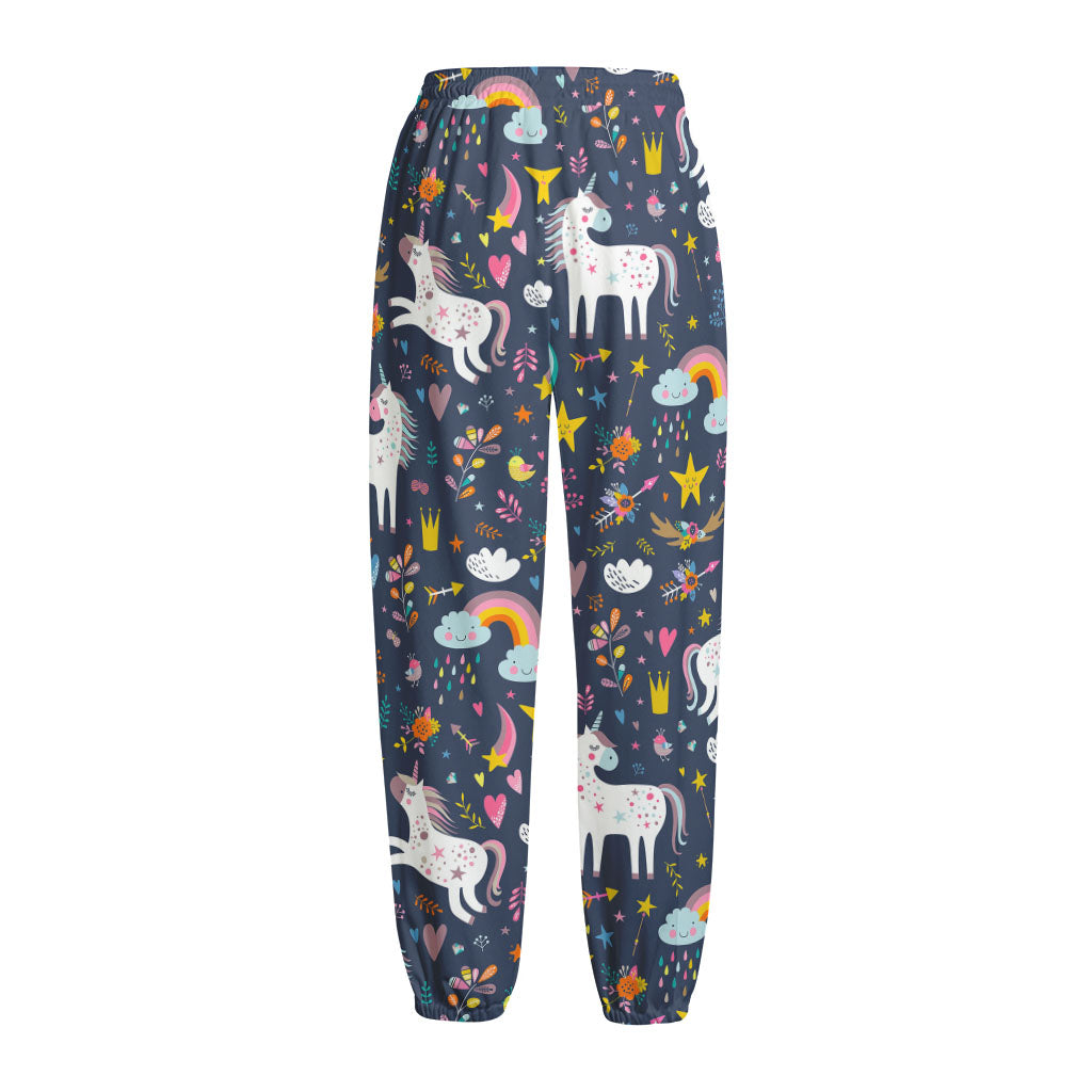 Unicorn Dream Cartoon Pattern Print Fleece Lined Knit Pants