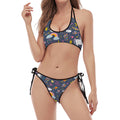 Unicorn Dream Cartoon Pattern Print Halter Scoop Tie Side Bikini