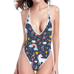 Unicorn Dream Cartoon Pattern Print High Cut One Piece Swimsuit