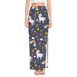 Unicorn Dream Cartoon Pattern Print High Slit Maxi Skirt