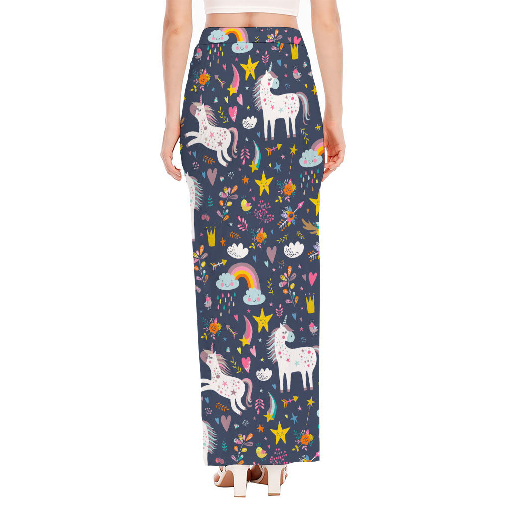 Unicorn Dream Cartoon Pattern Print High Slit Maxi Skirt