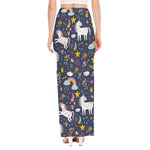 Unicorn Dream Cartoon Pattern Print High Slit Maxi Skirt