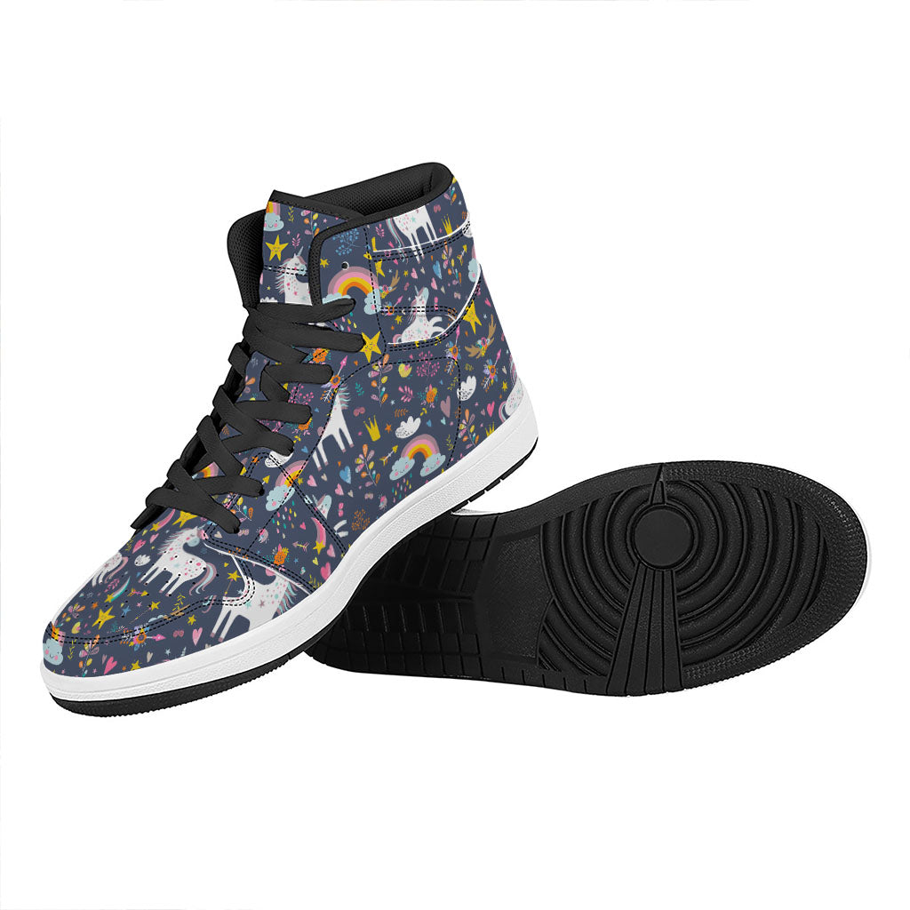 Unicorn Dream Cartoon Pattern Print High Top Leather Sneakers
