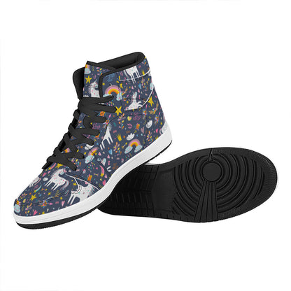 Unicorn Dream Cartoon Pattern Print High Top Leather Sneakers