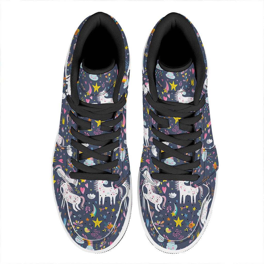 Unicorn Dream Cartoon Pattern Print High Top Leather Sneakers