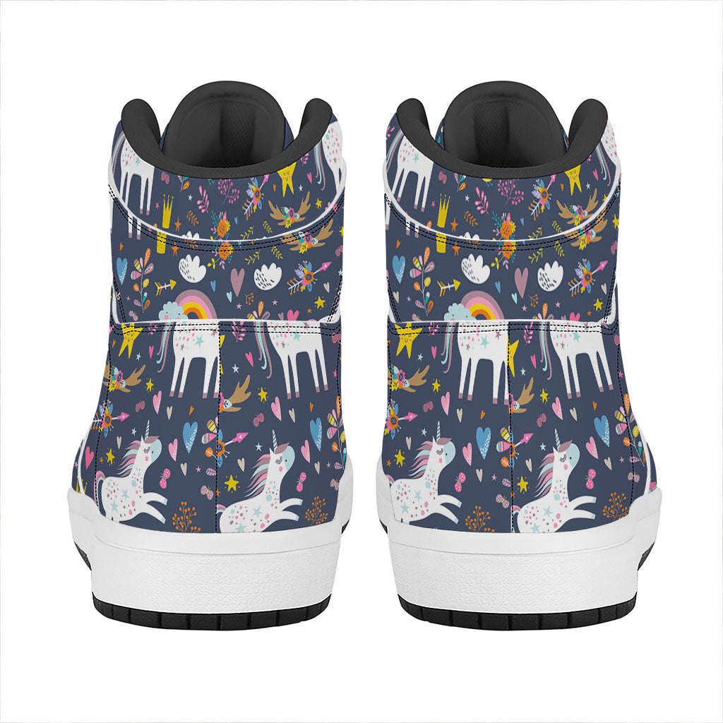 Unicorn Dream Cartoon Pattern Print High Top Leather Sneakers