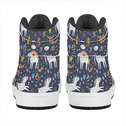 Unicorn Dream Cartoon Pattern Print High Top Leather Sneakers