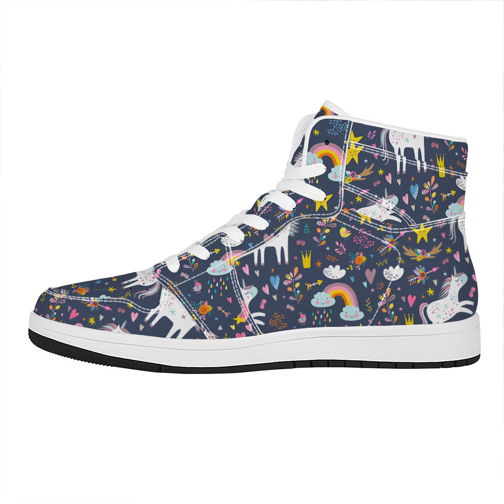 Unicorn Dream Cartoon Pattern Print High Top Leather Sneakers