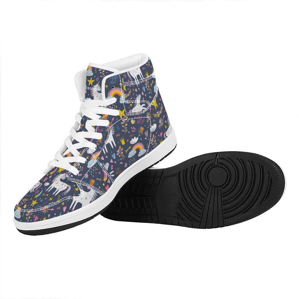 Unicorn Dream Cartoon Pattern Print High Top Leather Sneakers