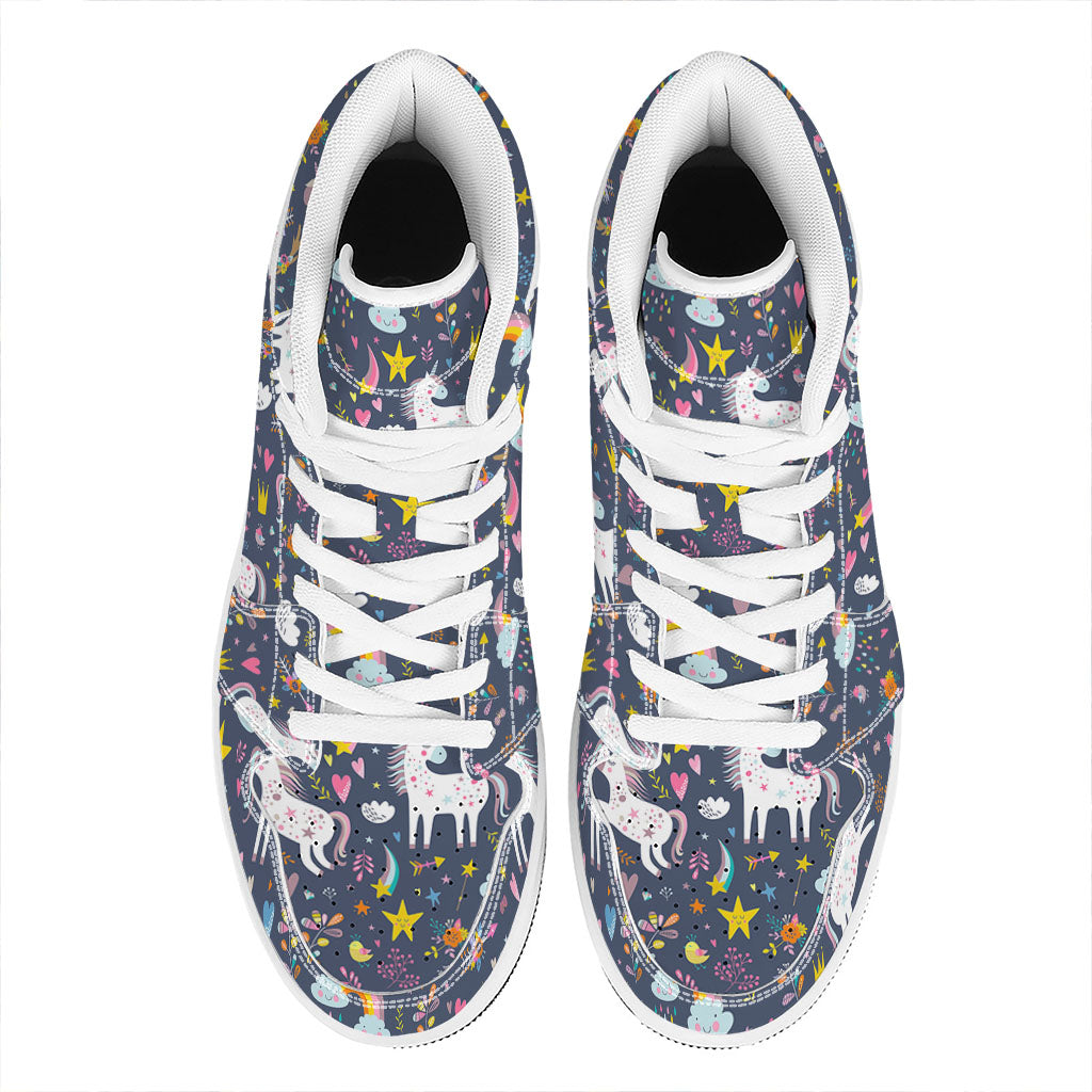 Unicorn Dream Cartoon Pattern Print High Top Leather Sneakers