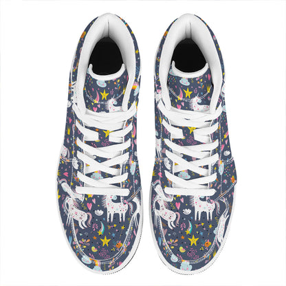 Unicorn Dream Cartoon Pattern Print High Top Leather Sneakers