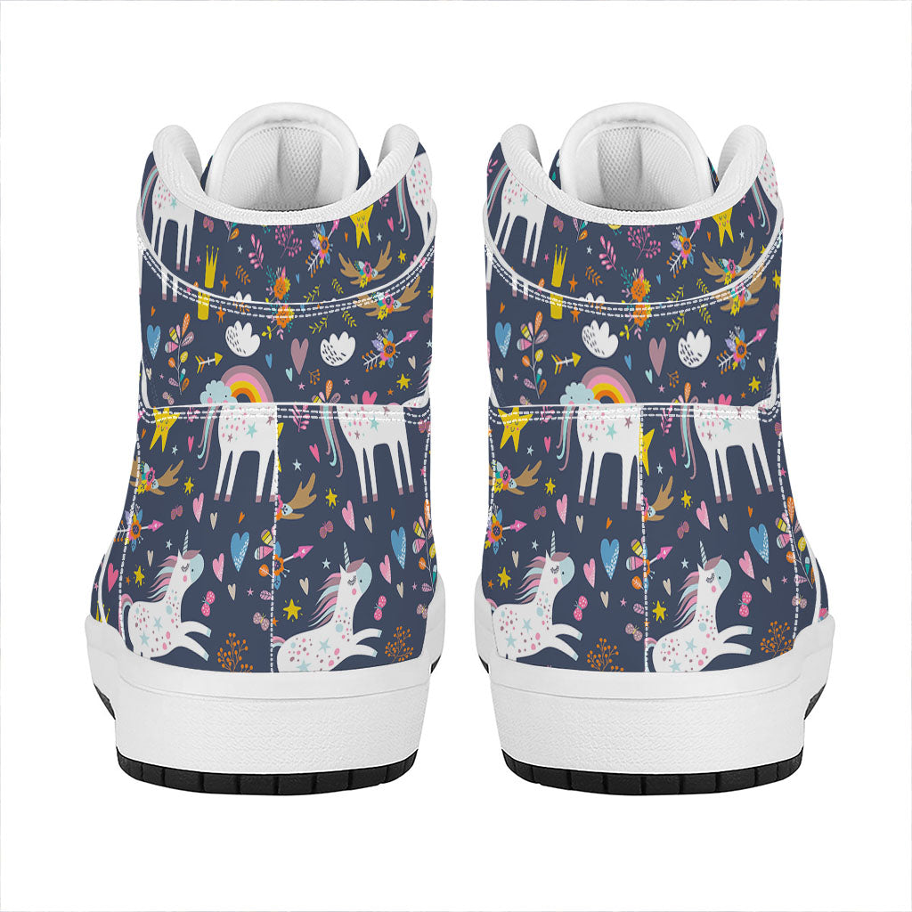 Unicorn Dream Cartoon Pattern Print High Top Leather Sneakers