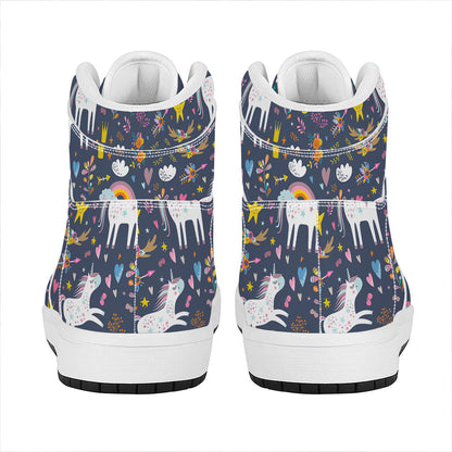 Unicorn Dream Cartoon Pattern Print High Top Leather Sneakers