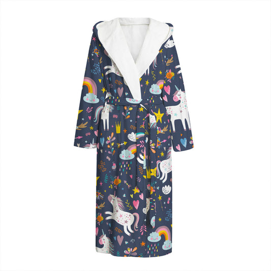 Unicorn Dream Cartoon Pattern Print Hooded Bathrobe