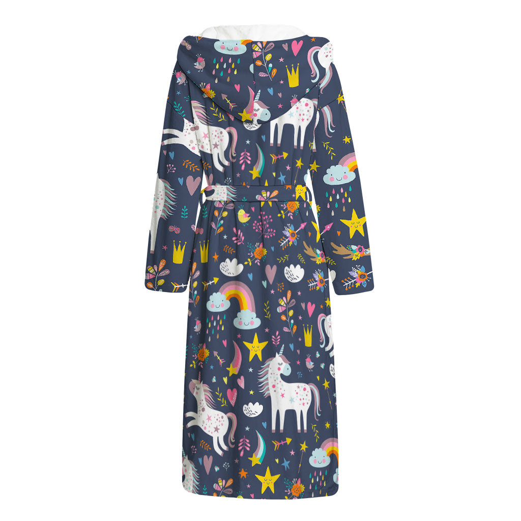 Unicorn Dream Cartoon Pattern Print Hooded Bathrobe