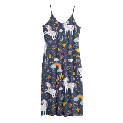 Unicorn Dream Cartoon Pattern Print Jersey Midi Cami Dress