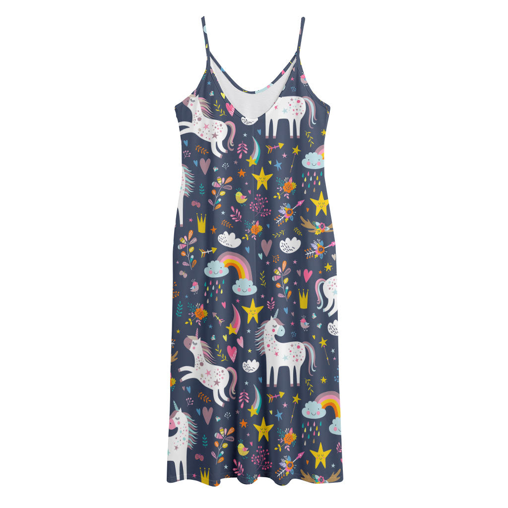 Unicorn Dream Cartoon Pattern Print Jersey Midi Cami Dress