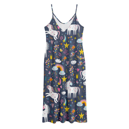 Unicorn Dream Cartoon Pattern Print Jersey Midi Cami Dress
