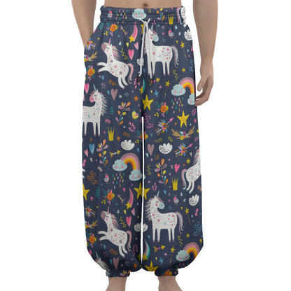 Unicorn Dream Cartoon Pattern Print Lantern Pants
