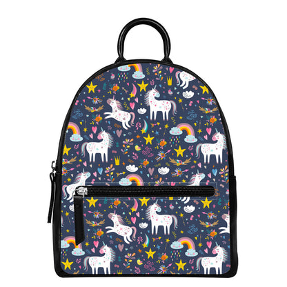 Unicorn Dream Cartoon Pattern Print Leather Backpack