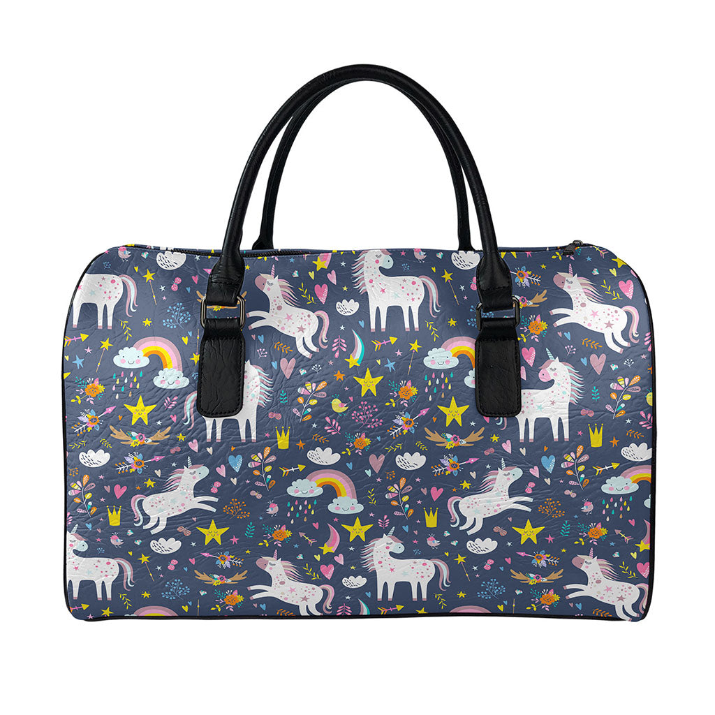 Unicorn Dream Cartoon Pattern Print Leather Duffle Bag