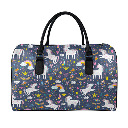 Unicorn Dream Cartoon Pattern Print Leather Duffle Bag