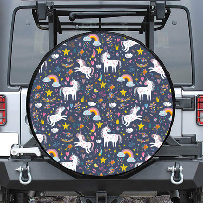 Unicorn Dream Cartoon Pattern Print Leather Spare Tire Cover