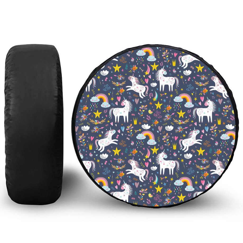 Unicorn Dream Cartoon Pattern Print Leather Spare Tire Cover