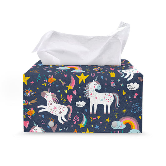 Unicorn Dream Cartoon Pattern Print Leather Tissue Box Cover