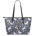 Unicorn Dream Cartoon Pattern Print Leather Tote Bag With Zipper