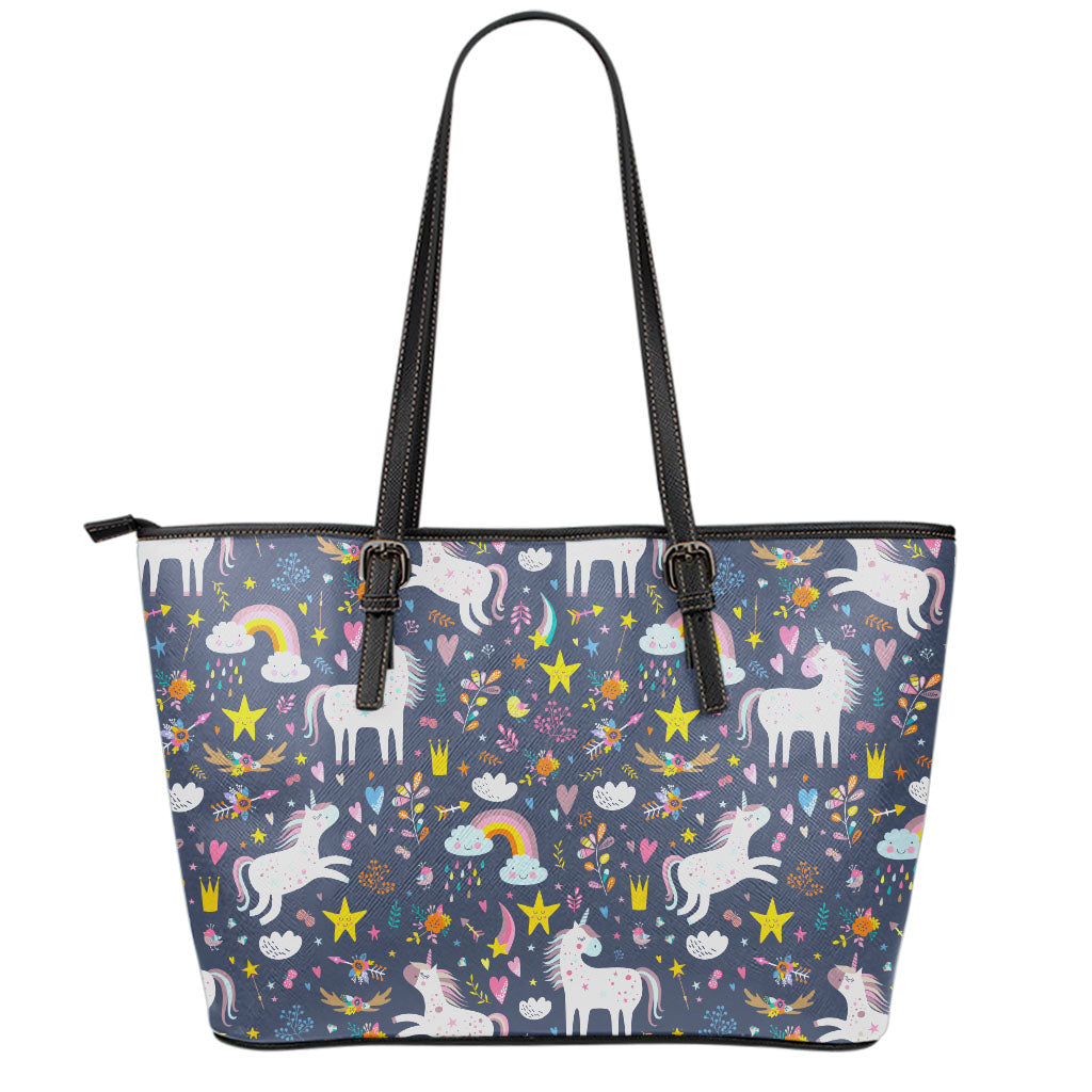Unicorn Dream Cartoon Pattern Print Leather Tote Bag