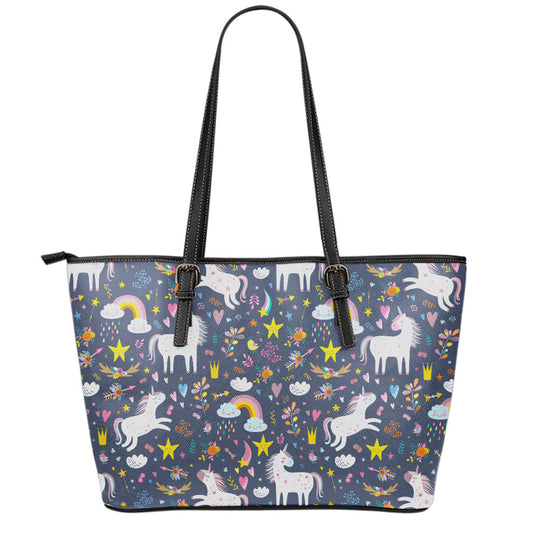 Unicorn Dream Cartoon Pattern Print Leather Tote Bag