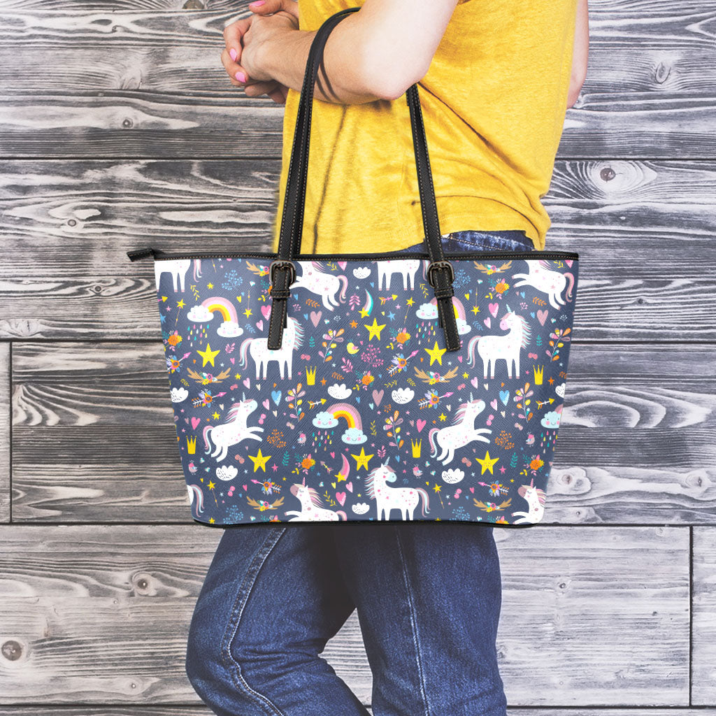 Unicorn Dream Cartoon Pattern Print Leather Tote Bag
