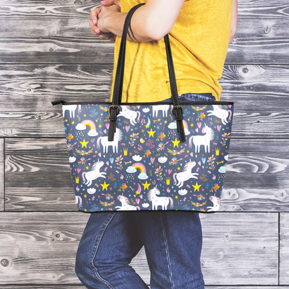 Unicorn Dream Cartoon Pattern Print Leather Tote Bag