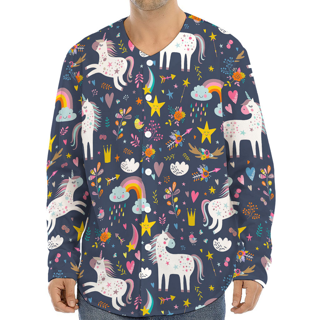 Unicorn Dream Cartoon Pattern Print Long Sleeve Baseball Jersey