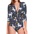 Unicorn Dream Cartoon Pattern Print Long Sleeve Swimsuit