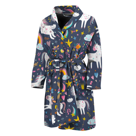 Unicorn Dream Cartoon Pattern Print Men's Bathrobe