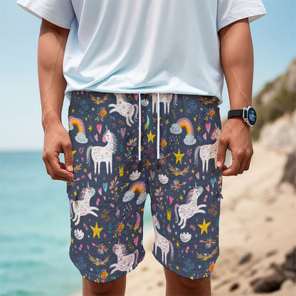 Unicorn Dream Cartoon Pattern Print Men's Cargo Shorts