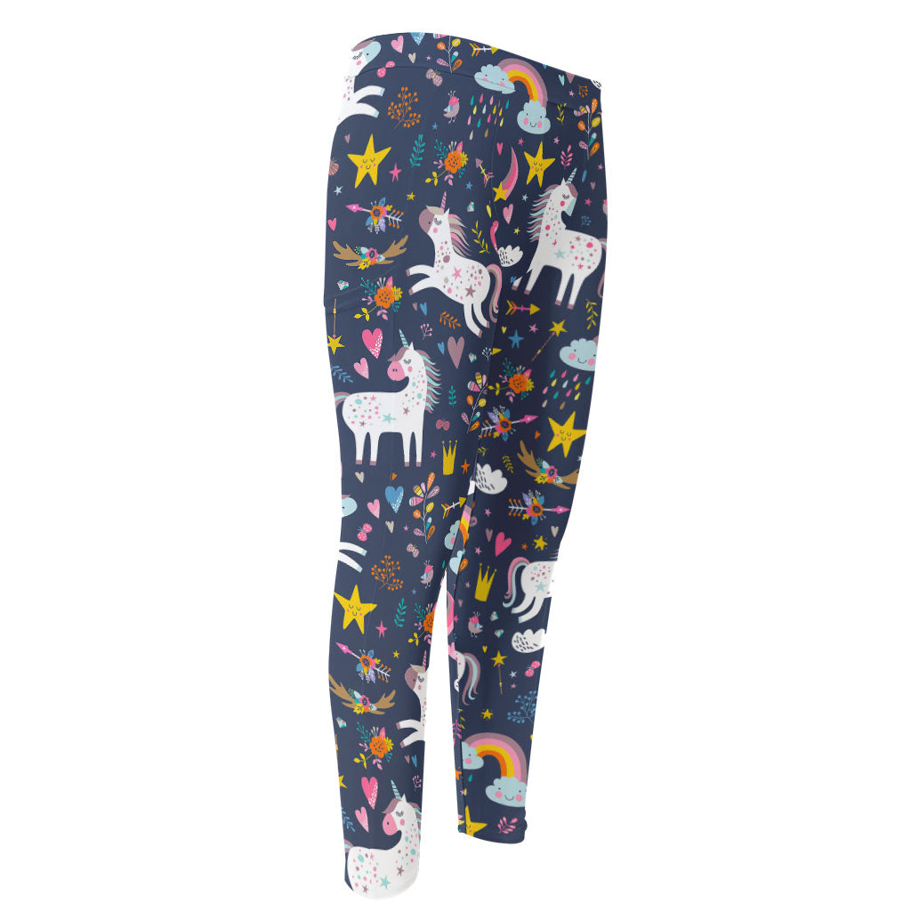 Unicorn Dream Cartoon Pattern Print Men's Compression Pants