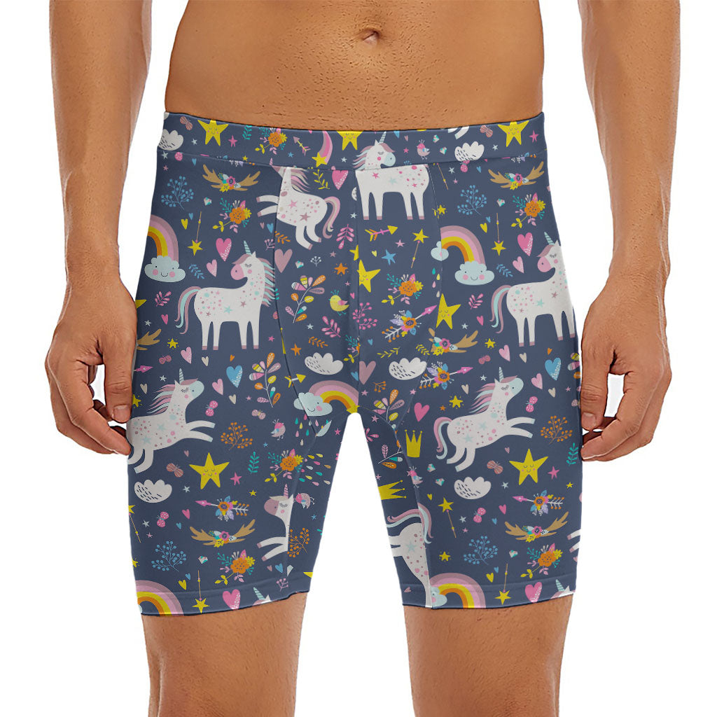 Unicorn Dream Cartoon Pattern Print Men's Long Boxer Briefs