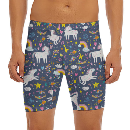Unicorn Dream Cartoon Pattern Print Men's Long Boxer Briefs