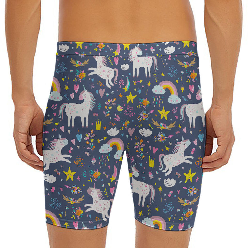 Unicorn Dream Cartoon Pattern Print Men's Long Boxer Briefs