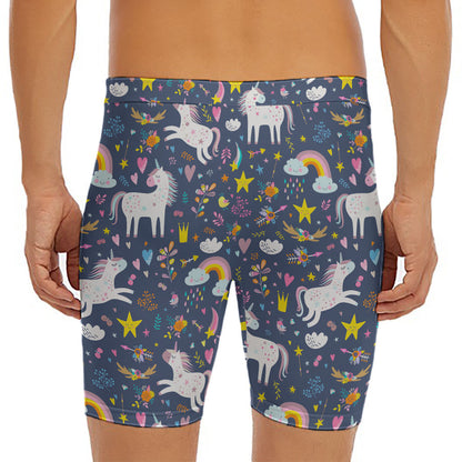 Unicorn Dream Cartoon Pattern Print Men's Long Boxer Briefs