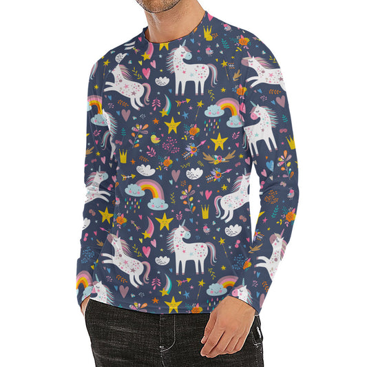 Unicorn Dream Cartoon Pattern Print Men's Long Sleeve Rash Guard