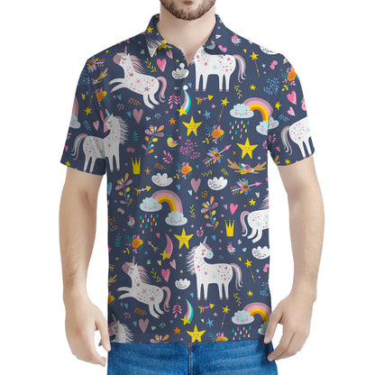 Unicorn Dream Cartoon Pattern Print Men's Polo Shirt