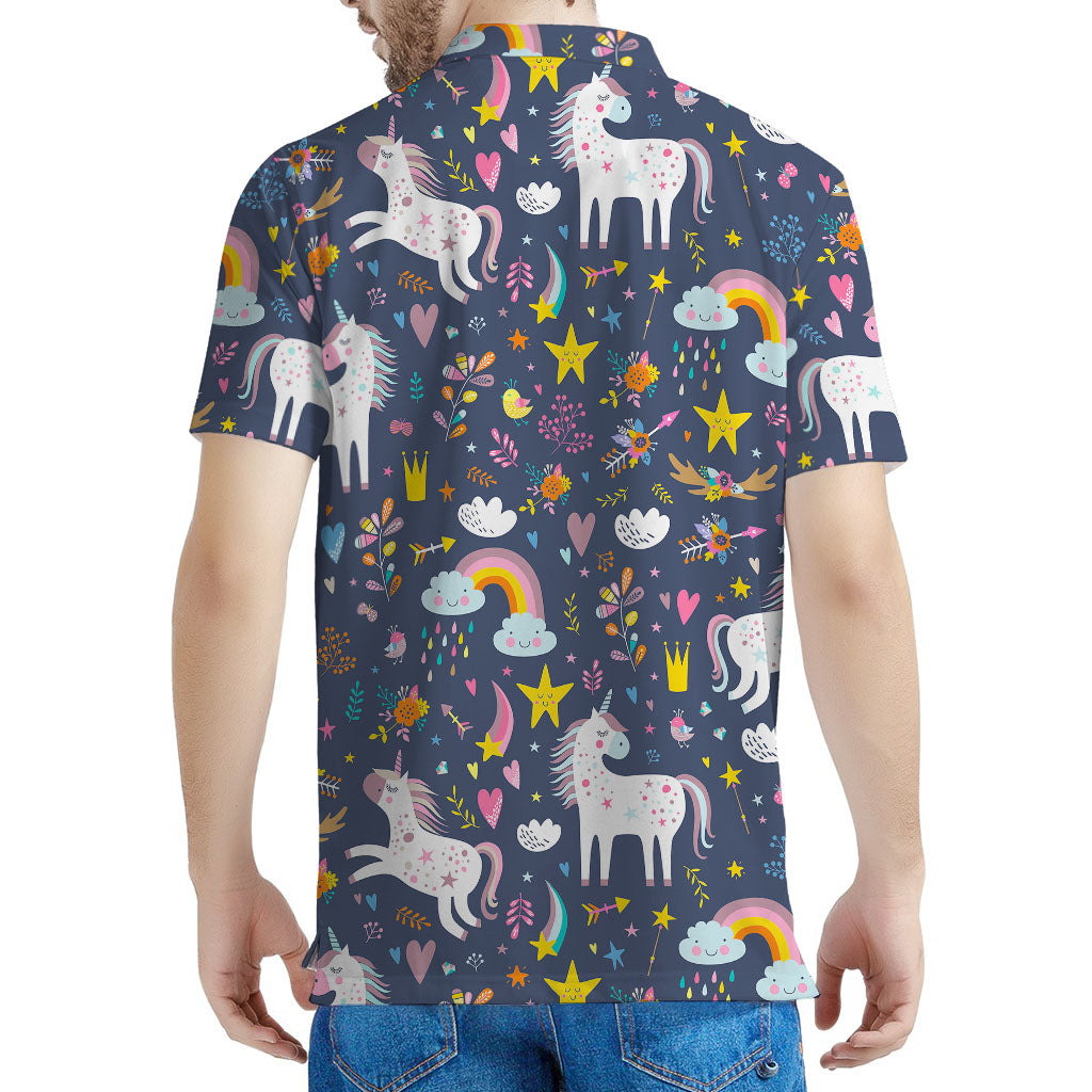 Unicorn Dream Cartoon Pattern Print Men's Polo Shirt